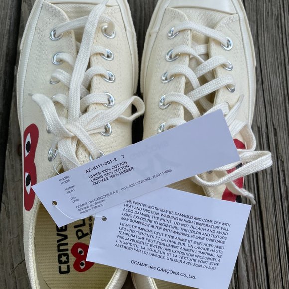 NWT Converse x COMME des GARCONS PLAY Chuck 70 White Low, Mens 7 Womens 9 - Picture 5 of 9